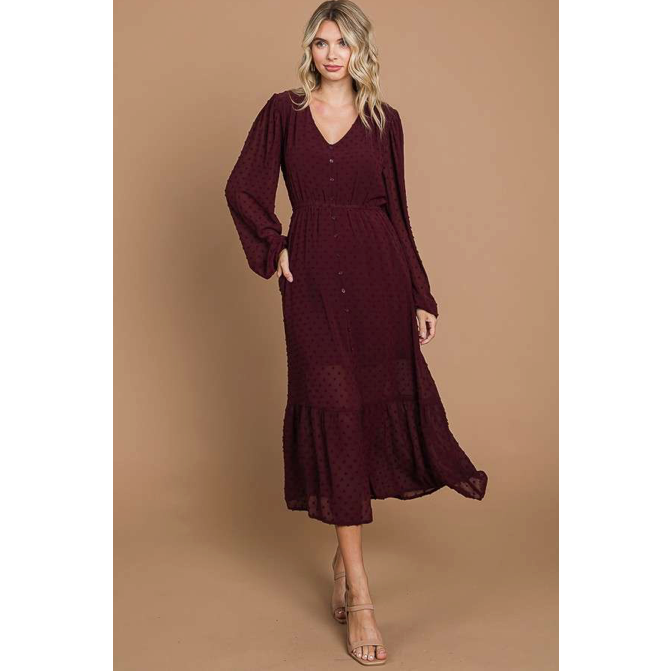 Swiss Dot Burgundy Maxi Dress Dresses Sweet Southern Soul Boutique   