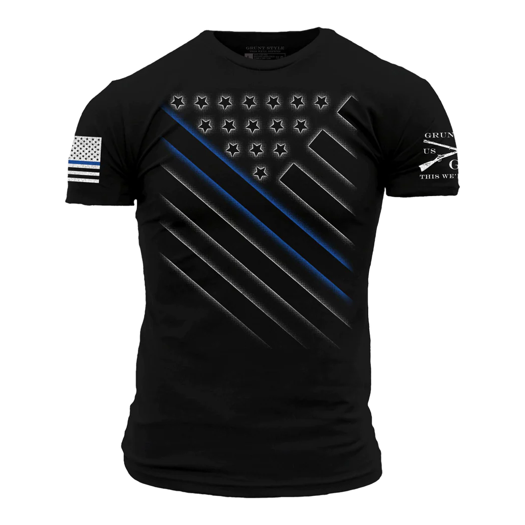 Support Blue Line Tee - Black Shirts & Tops Sweet Southern Soul Boutique Medium  