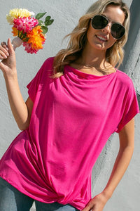 Thumbnail for PLUS COWL NECK TWISTED BOTTOM TOP Womens Tops e Luna Sexy Pink 1X 