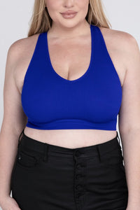 Thumbnail for Plus Ribbed Cropped Racerback Tank Top Womens Tops ZENANA BRIGHT BLUE 1X/2X 