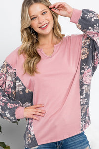 Thumbnail for FLORALTERRY MIXED CASUAL BOXY TOP Womens Tops e Luna Mauve S 