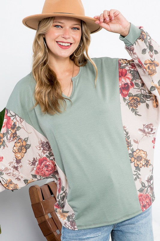 PLUS FLORAL MIXED CASUAL BOXY TOP Womens Tops e Luna   