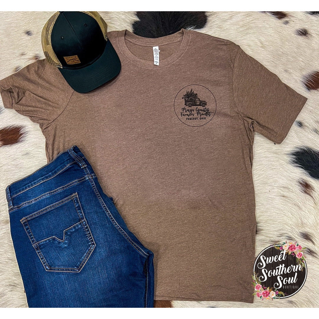 Farmers Market Mens Tee Farmer's Market Merch Sweet Southern Soul Boutique Brown Medium 