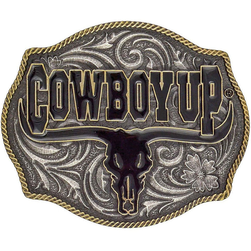 Cowboy Up Says the Bull Two-Tone Attitude Buckle Belt Buckles Sweet Southern Soul Boutique   