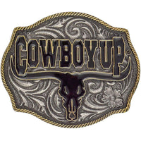 Thumbnail for Cowboy Up Says the Bull Two-Tone Attitude Buckle Belt Buckles Sweet Southern Soul Boutique   