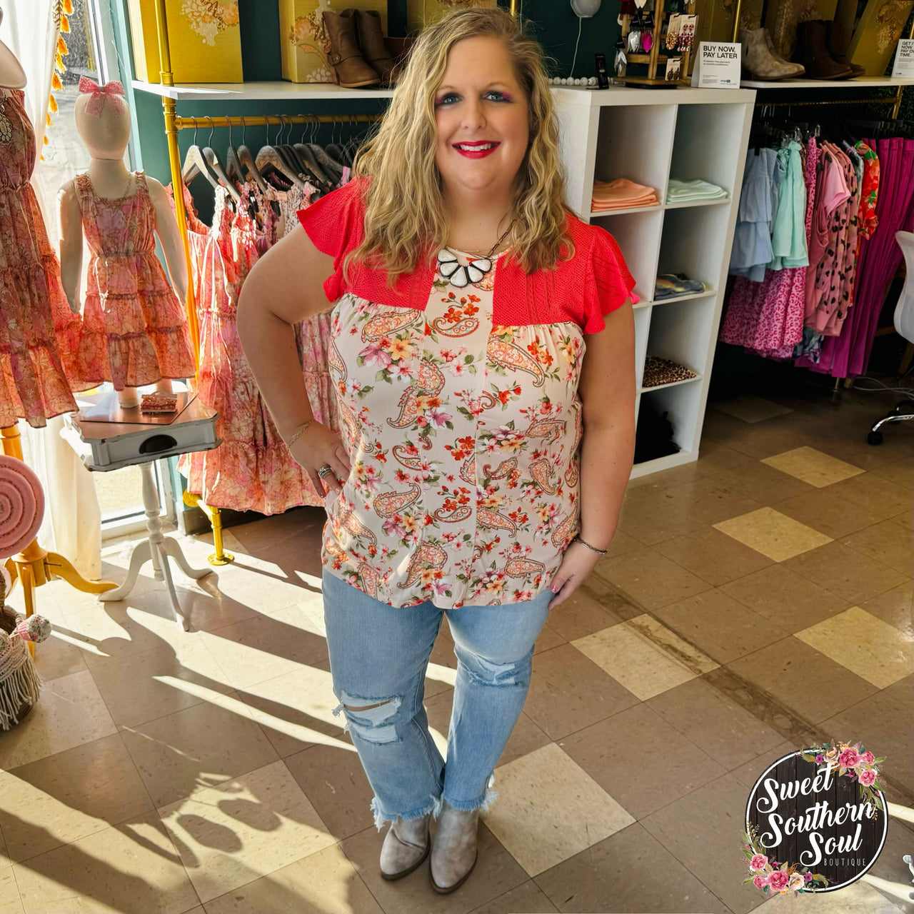 Coral Paisley Top Shirts & Tops Sweet Southern Soul Boutique   