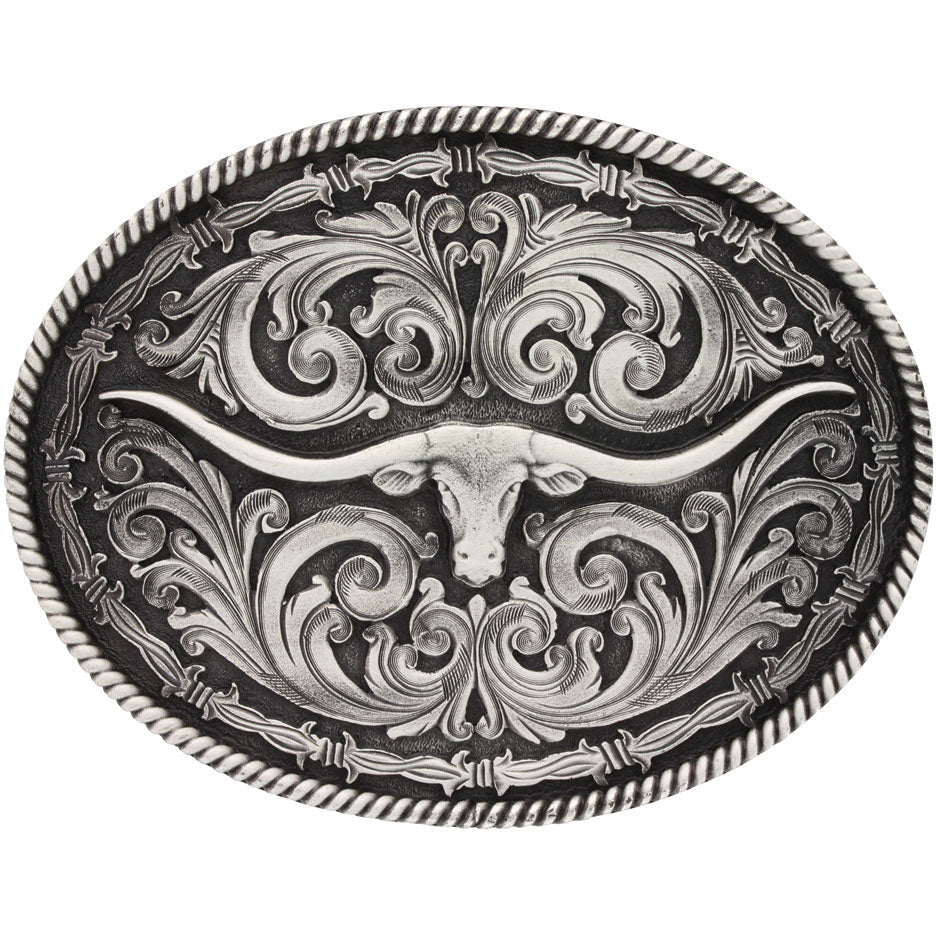 Rope and Barb Longhorn Classic Impressions Buckle Belt Buckles Montana Silversmiths   