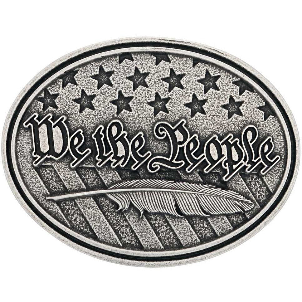 We the People Antiqued Attitude Buckle Belt Buckles Montana Silversmiths   